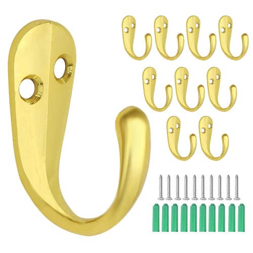 Bonsicoky Wall Mounted Coat Hooks - 10 Pcs Gold Zinc Alloy Hangers