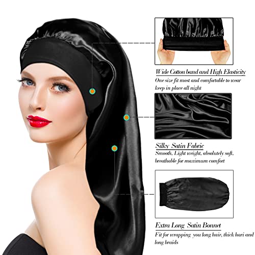YOHITOP 2-Piece Long Silky Satin Sleep Bonnet for Curly Hair and Braids