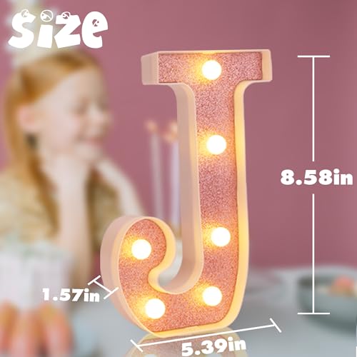 Pink Glitter LED Marquee Letter J Light Up Sign for Parties & Decor