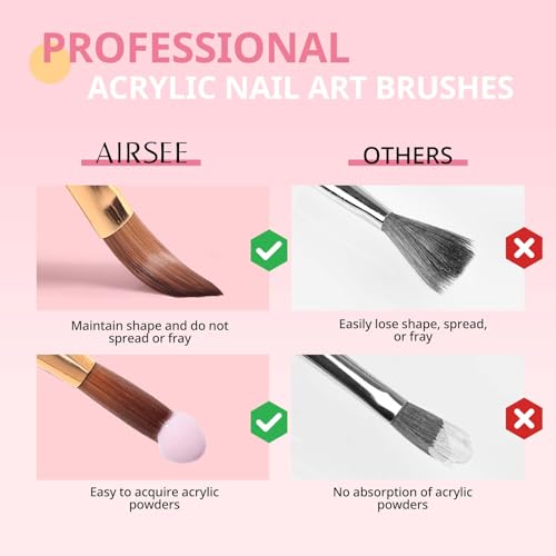 AIRSEE 3PCS Acrylic Nail Brush Set - Sizes 8, 10, 14 for Manicure & Nail Art