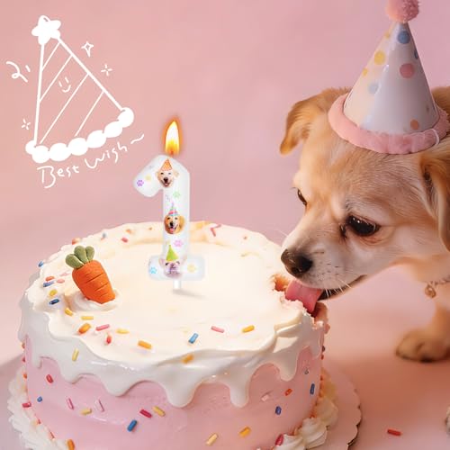 Dog Birthday Candle Number 1 - Fun Party Decoration for Cakes