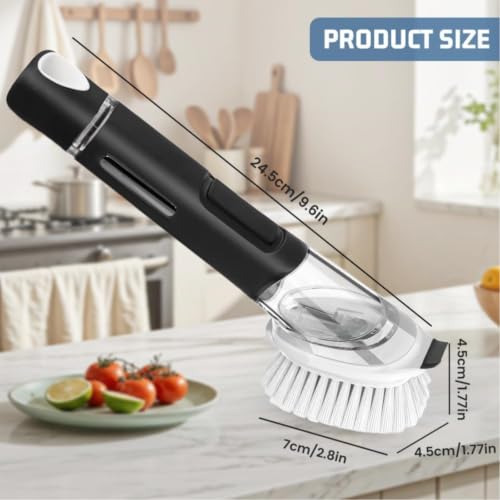 AMFUN Soap Dispensing Dish Brush with Scrubber for Kitchen Cleaning