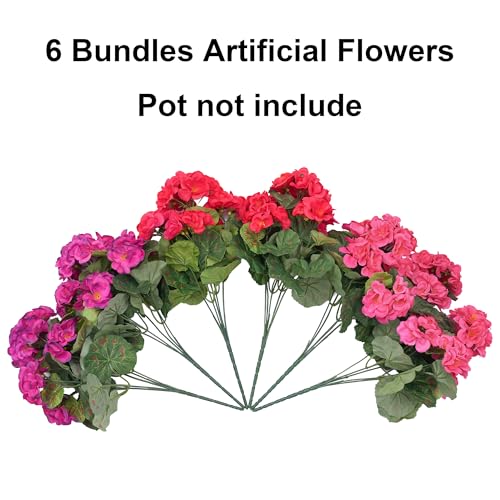 Artificial Geraniums - 6 Bundles UV Resistant Faux Flowers for Outdoor Decor