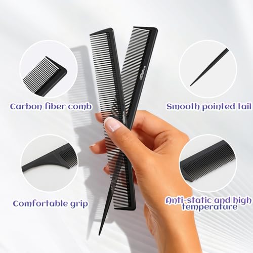 Carbon Fiber Teasing Comb Set Fine Tooth Hair Barber Combs 2Pcs