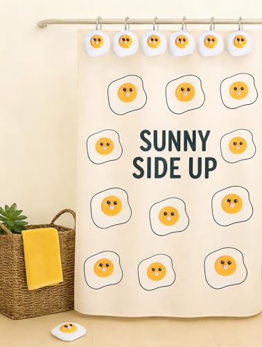 YOINIUEM Fried Egg Shower Curtain Hooks - 12 Pcs Cute Resin Bath Rings