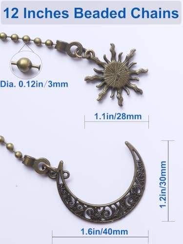 Sun and Moon Ceiling Fan Pull Chain Set - 4 Pack, 12 Inch