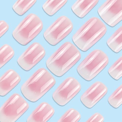 Fxujen Square Press On Nails Pink Ombre Acrylic False Nails Kit