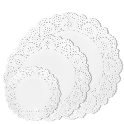 White Lace Doilies Set - 150 Pcs, 4.5" 6.5" 8.5" for Cakes & Crafts