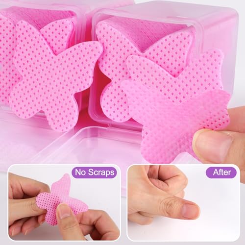 Nail Cotton Pads and Pump Dispenser Bottle Set, 400 Pcs Pink Lint Free Wipes