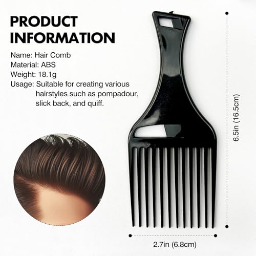 Zoolinn 3-Pack Black Plastic Afro Pick Lift Combs for Detangling Hair, Wigs & Braids