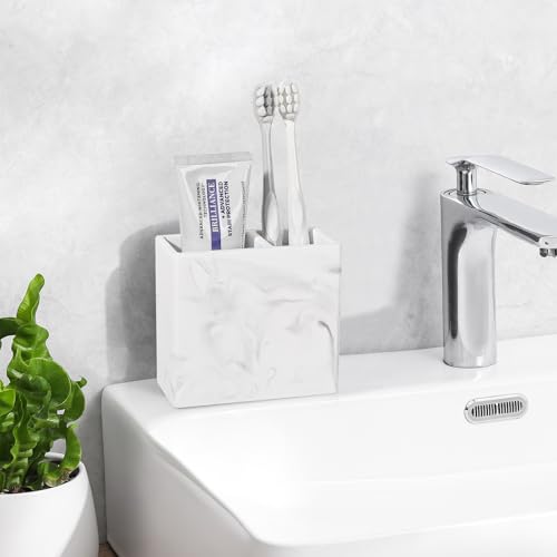 Diatomite Toothbrush Holder & Toothpaste Organizer - Marble White, Small