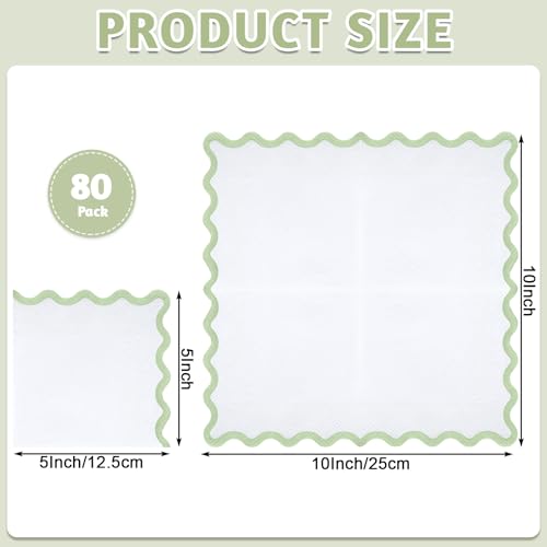 NatNarr Sage Green Scalloped Paper Napkins, 3-Ply Disposable, 80 Count