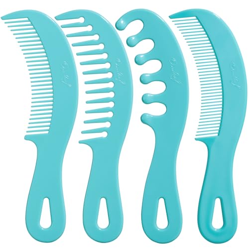 Oneleaf Wide Tooth Hair Comb & Scalp Massage Shampoo Brush 4-Pack Green