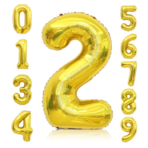 Tamnioa 40 Inch Gold Number 2 Foil Balloon for Birthday Party Decorations