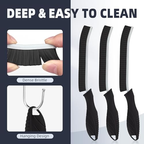 FOOGWEE Hard Bristle Crevice Cleaning Brush - 3 Pack, Black