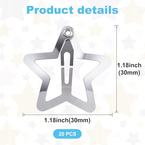 Silver Star Hair Clips 20 Pcs Metal Snap Hair Barrettes for Women