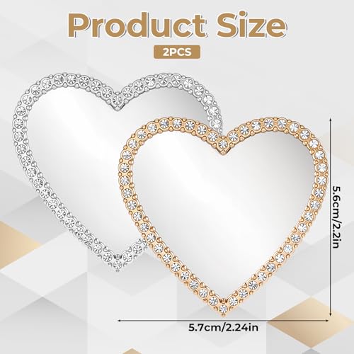 Larrel Heart Shape Phone Mirror 2 Pcs Self-Adhesive Rhinestone Bling Mobile Phone Case Makeup Mirror