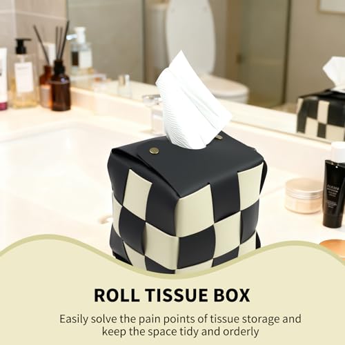 Modern PU Leather Checkered Tissue Box Cover with Metal Buckle