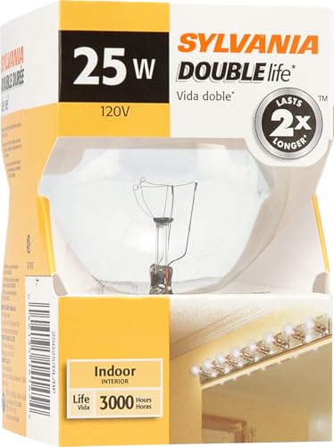 Sylvania G25 Globe Light Bulb, 25W Incandescent, Clear, E26 Base, 1 Pack