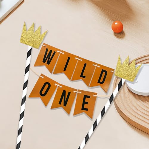 Handmade Wild One Birthday Cake Topper with Glitter Crown