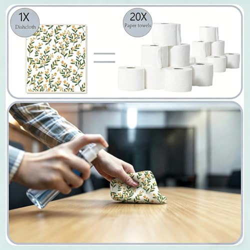 PRESSINART Swedish Dishcloths, Green Leaf Pattern, 6-Piece Reusable Set