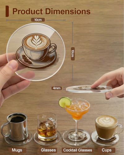 Acrylic Coasters Set of 4 - Clear Drink Coasters for Home & Bar