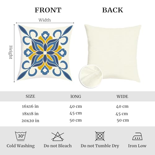 Blue Mediterranean Floral Throw Pillow Covers Set of 4 - 16"x16" (Boho-03)