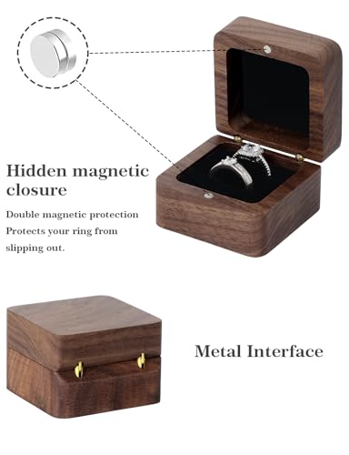 Vintage Wooden Ring Box for Wedding & Engagement - 2 Slots