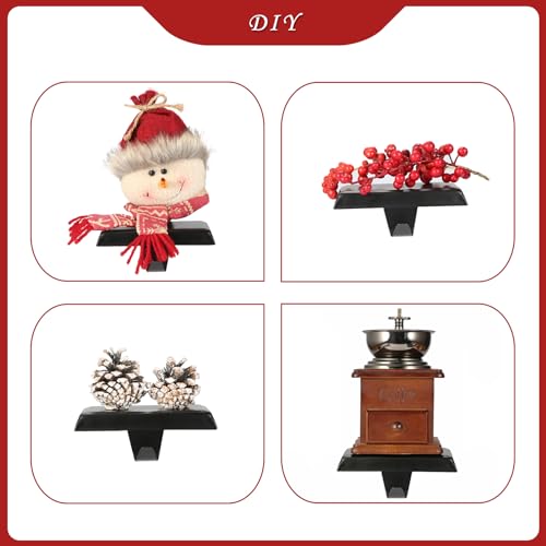 Sunshane Black Christmas Stocking Holder Set - Mantel Hooks for Fireplace Holiday Decor