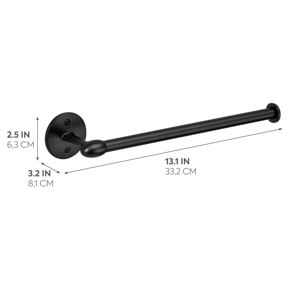 iDesign Orbinni Wall Mounted Metal Paper Towel Holder, Roll Organizer for Kitchen, Bathroom, Craft Room, 13.75" x 2.5" x 4.25", Matte Black