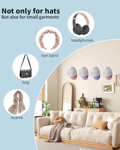 MSKEI Adhesive Hat Hooks - Wall-Mounted Baseball Cap Hanger (4-Pack)