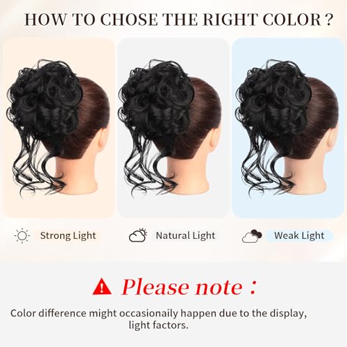 HotPro Messy Hair Bun Scrunchies 2-Piece Synthetic Updo Extension Jet Black