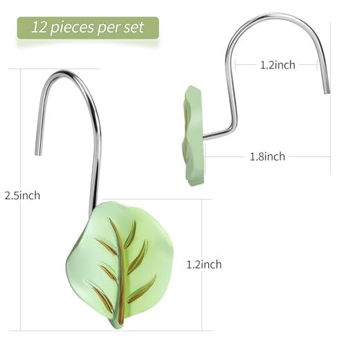 EleCharm Leaf A 12PCS Green Plant Shower Curtain Hooks - Rustproof Stainless Steel