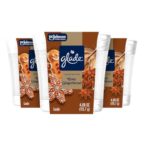 Glade Cozy Gingerbread Jar Candle, Seasonal Holiday Scent, 4.08oz - 3 Pack