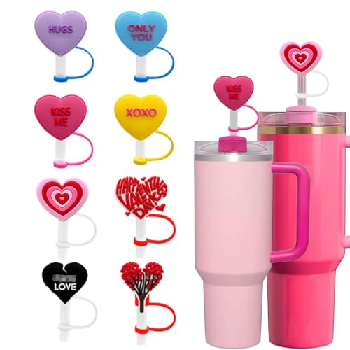 8-Pack Heart Silicone Straw Covers for Stanley Cups - 10mm