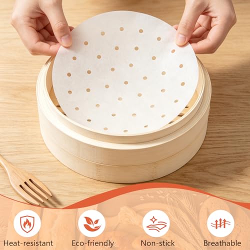 Ninsula 10-Inch Bamboo Steamer Liners - 185 PCS Non-Stick Air Fryer Paper
