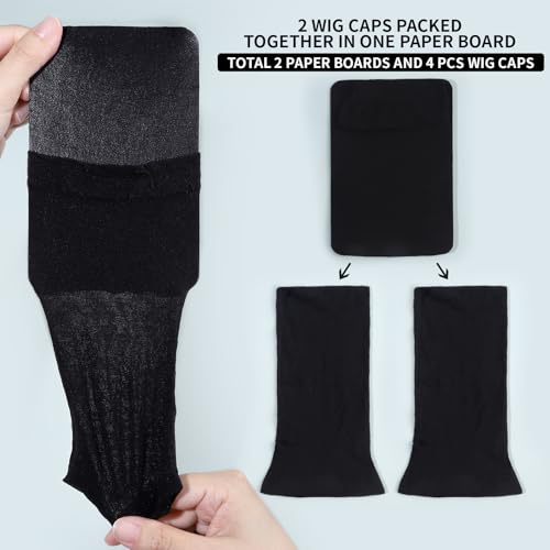 Fandamei Men's Wig Cap - 4 Pack Stretchy Nylon Stocking Hair Nets for Black Hair