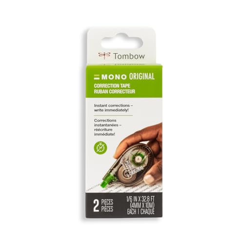 Tombow MONO Correction Tape, Non-Refillable, 1/6" x 394", 2-Pack