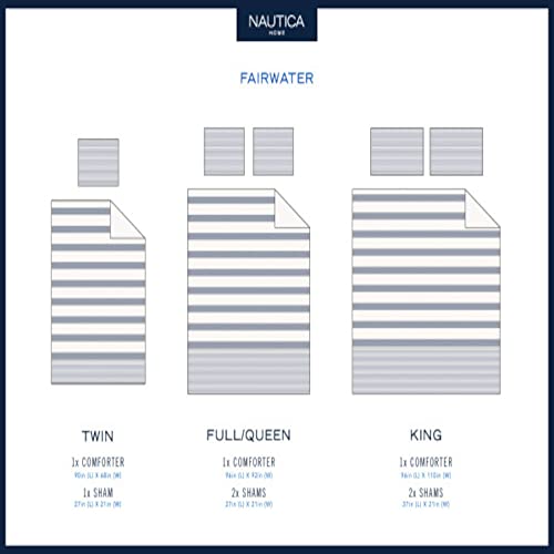 Nautica - Twin Comforter Set, Reversible Cotton Bedding with Matching Sham, Medium-Weight, Dorm Essentials, Oeko-Tex Certified (Fairwater Blue)
