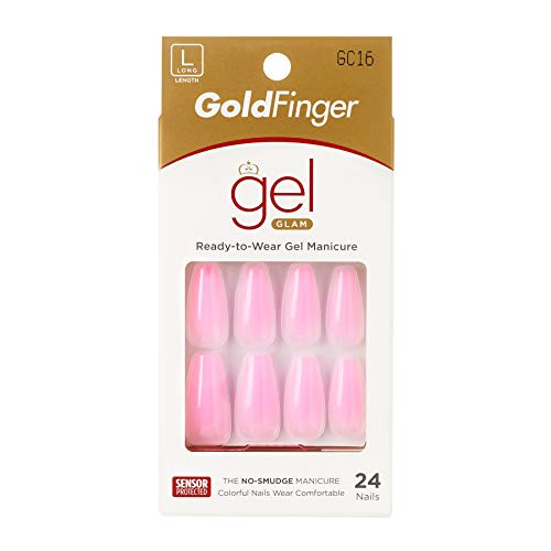 KISS Gold Finger Full Cover Press On Nails Long Length 24 Pcs