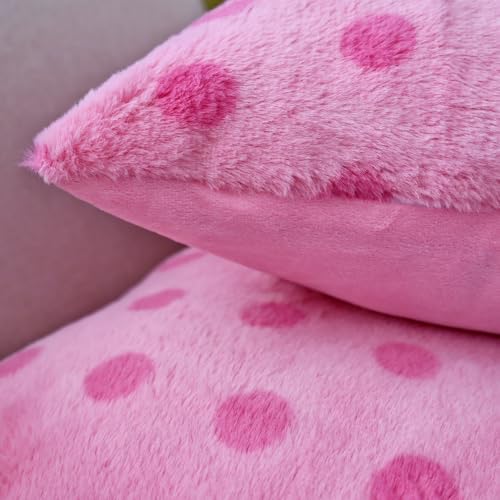 Polka Dot Plush Throw Pillow Covers - Deep Pink, 18"x18" (Set of 2)