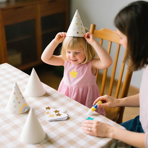 White Paper Party Hats - DIY Decorative Cone Hats for Crafts (20 Pack)
