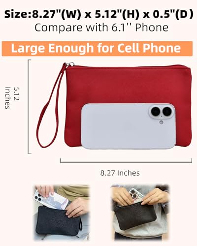 2 Pack Small Zipper Pouch Wristlet Wallet & Mini Makeup Bag