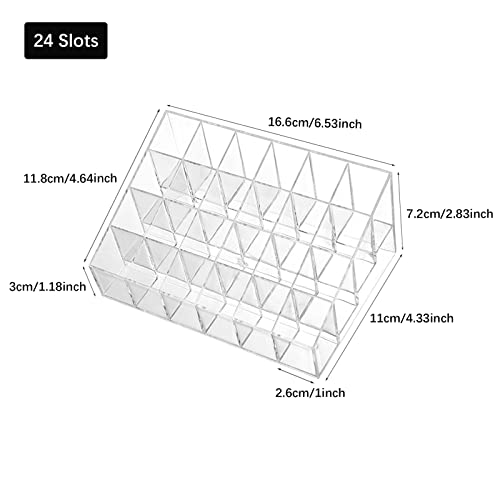 24-Slot Clear Acrylic Lipstick & Lip Gloss Organizer Display Rack