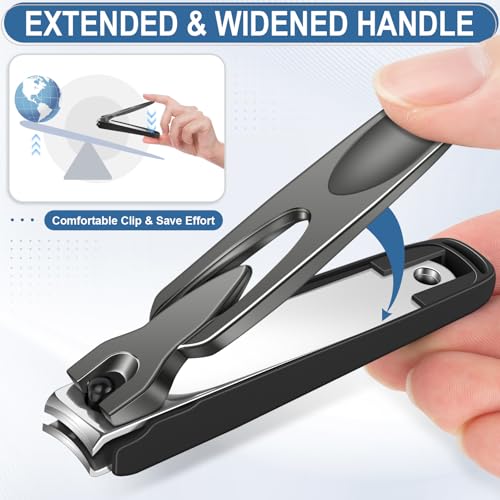 FULUNS Heavy Duty Nail Clippers Set with Catcher and Slanted Blade for Thick Nails