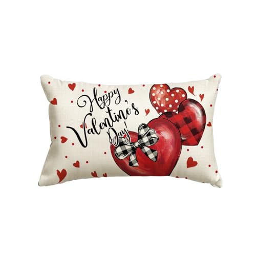 AVOIN colorlife Happy Valentine's Day Red Heart Pillow Cover 20x12 Inch, White