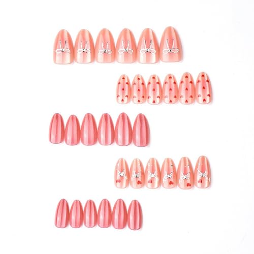 Valentine Press On Nails Medium Almond False Nails with Heart Bow