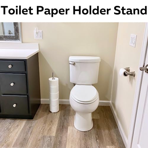 Evelots Free Standing Toilet Paper Holder Stand - Holds 6 Mega Rolls - 24.5 Inches Tall Stainless Steel