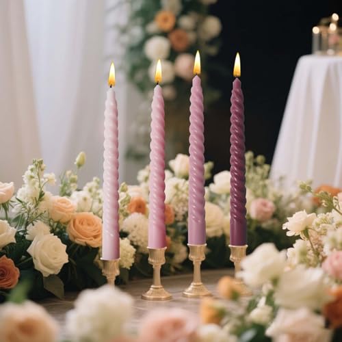 Kandelo 8-Inch Pink Spiral Taper Candles Set of 4 - Elegant Dinner & Wedding Decor