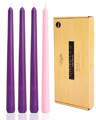 Viyffo 10-Inch Advent Taper Candles - 4 Pack Unscented Smokeless Wax